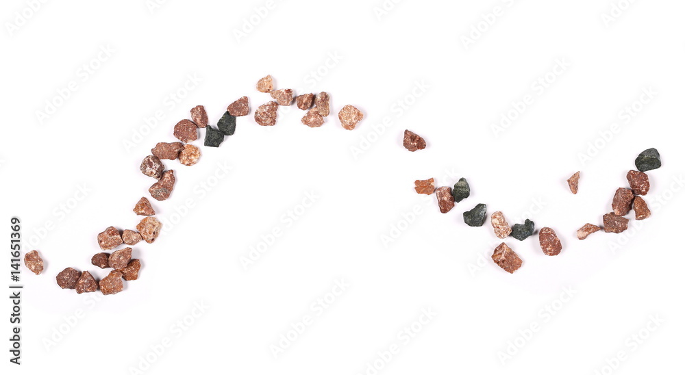 pile pebbles isolated on white background and texture, top view pile pebbles isolated on white background and texture, top view
