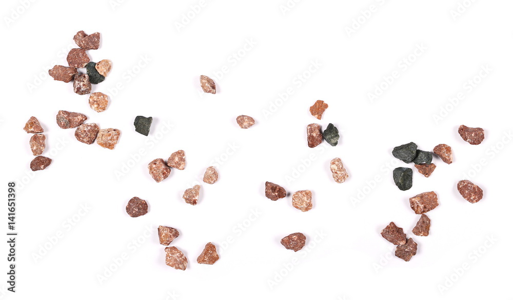 pile pebbles isolated on white background and texture, top view pile pebbles isolated on white background and texture, top view