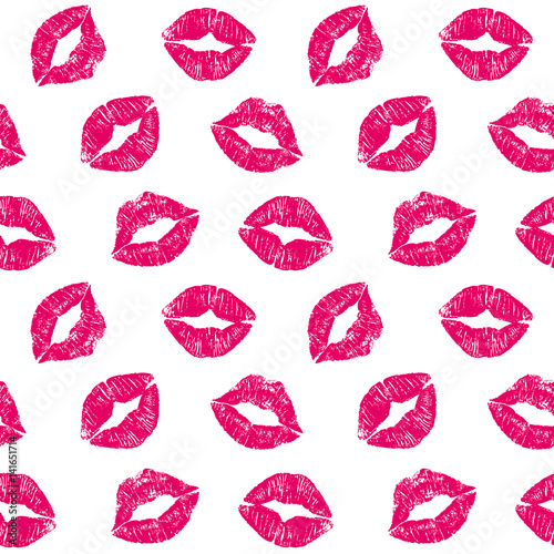 Female lips hearts seamless pattern