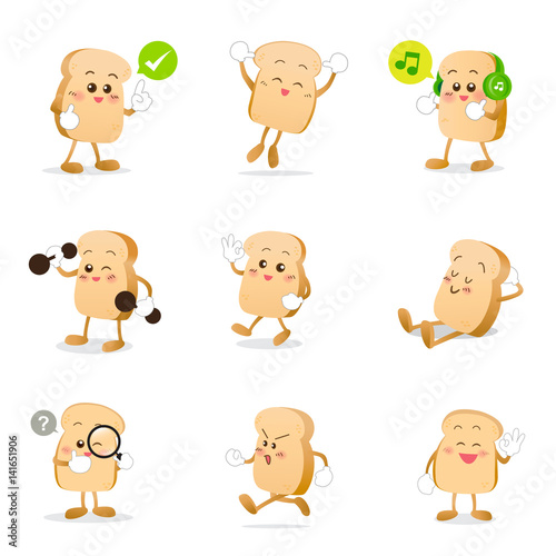 Collection of bread cartoon vector illustration eps 10