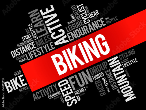 Biking word cloud collage, sport concept background
