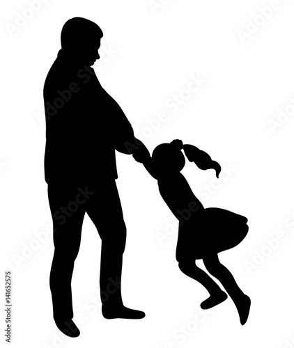 Vector, isolated silhouette father and daughter play