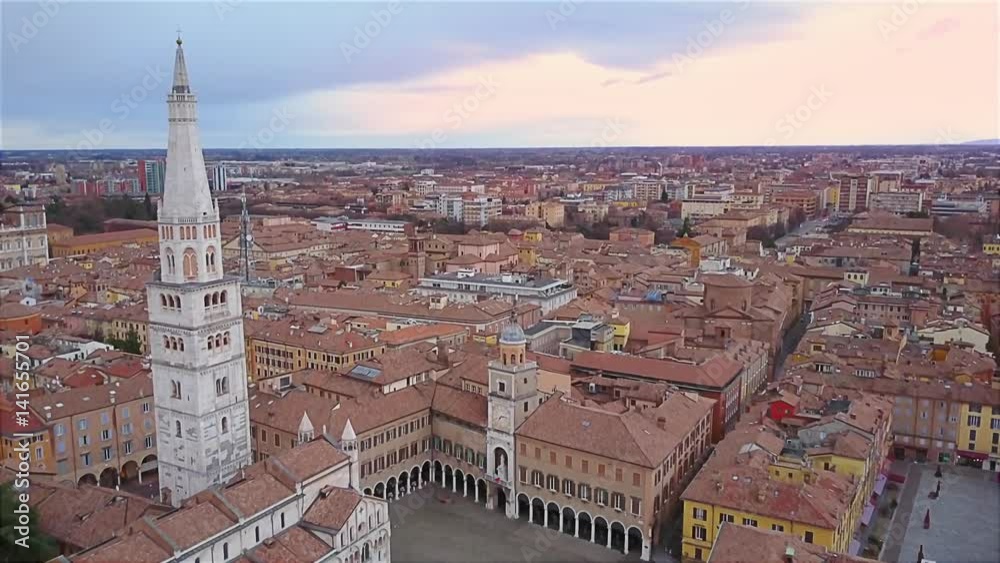 modena aerial shot of cathedral and main square modena aerial shot of cathedral and main square