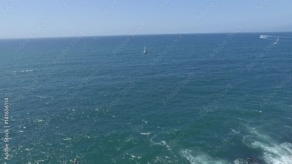 Panoramic fly over Long Beach marina and harbor with speed boats, yachts and sky jets Panoramic fly over Long Beach marina and harbor with speed boats, yachts and sky jets