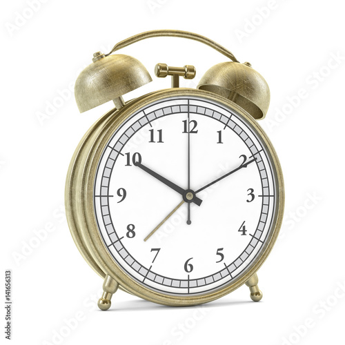 Old style alarm clock isolated on white. 3d rendering