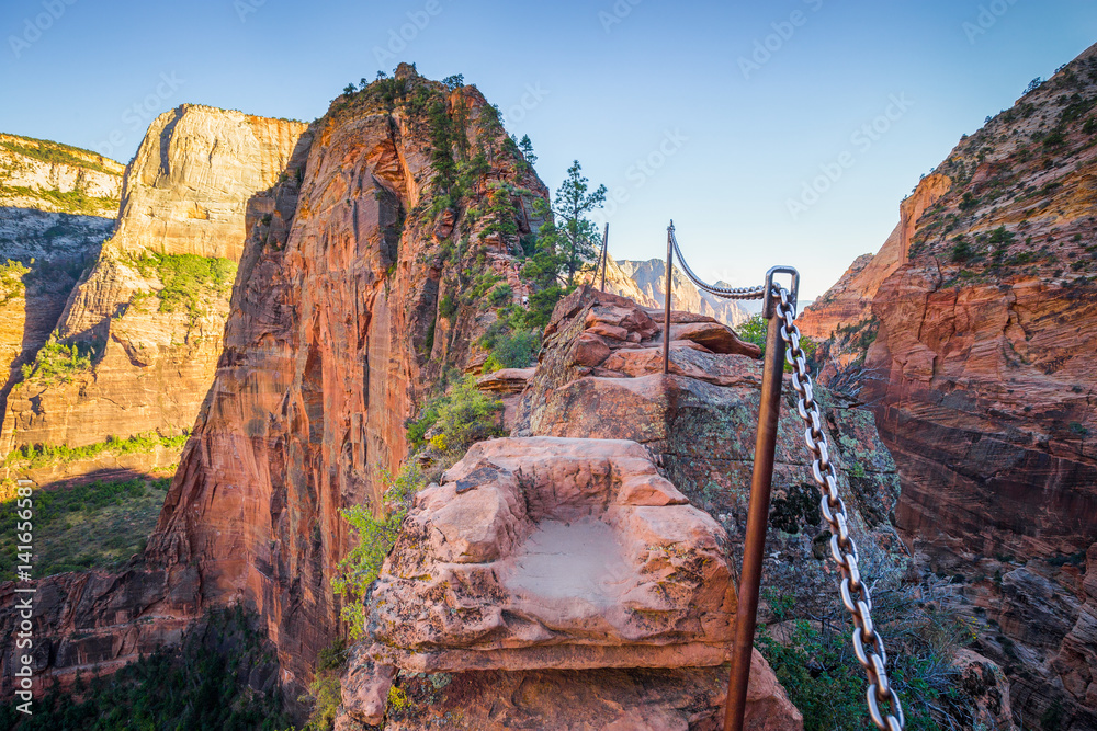 Angels landing hiking trail in Zion National Park, Utah, USA