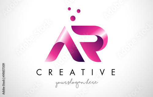 AR Letter Logo Design with Purple Colors and Dots