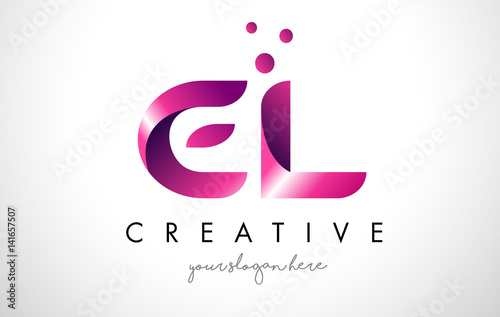 EL Letter Logo Design with Purple Colors and Dots