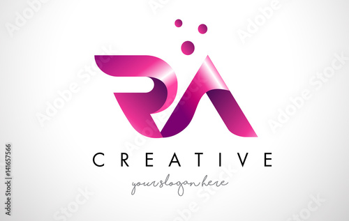 RA Letter Logo Design with Purple Colors and Dots