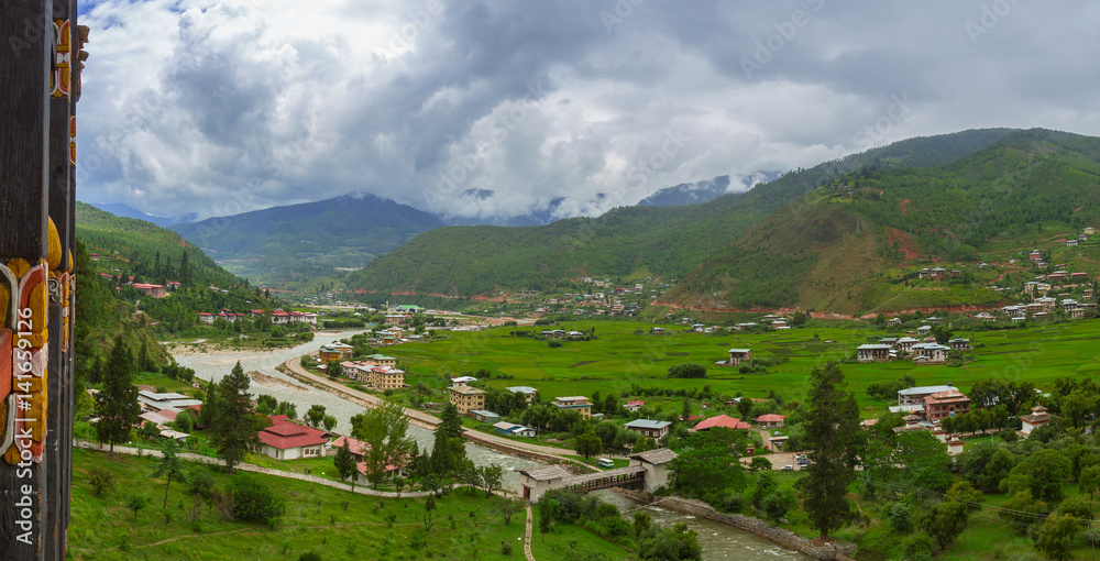 Paro Valley and the river in panorama view, Bhutan
