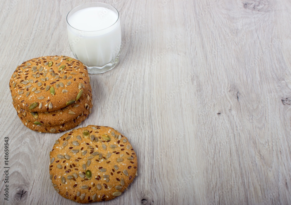 Glass of milk and cookies.