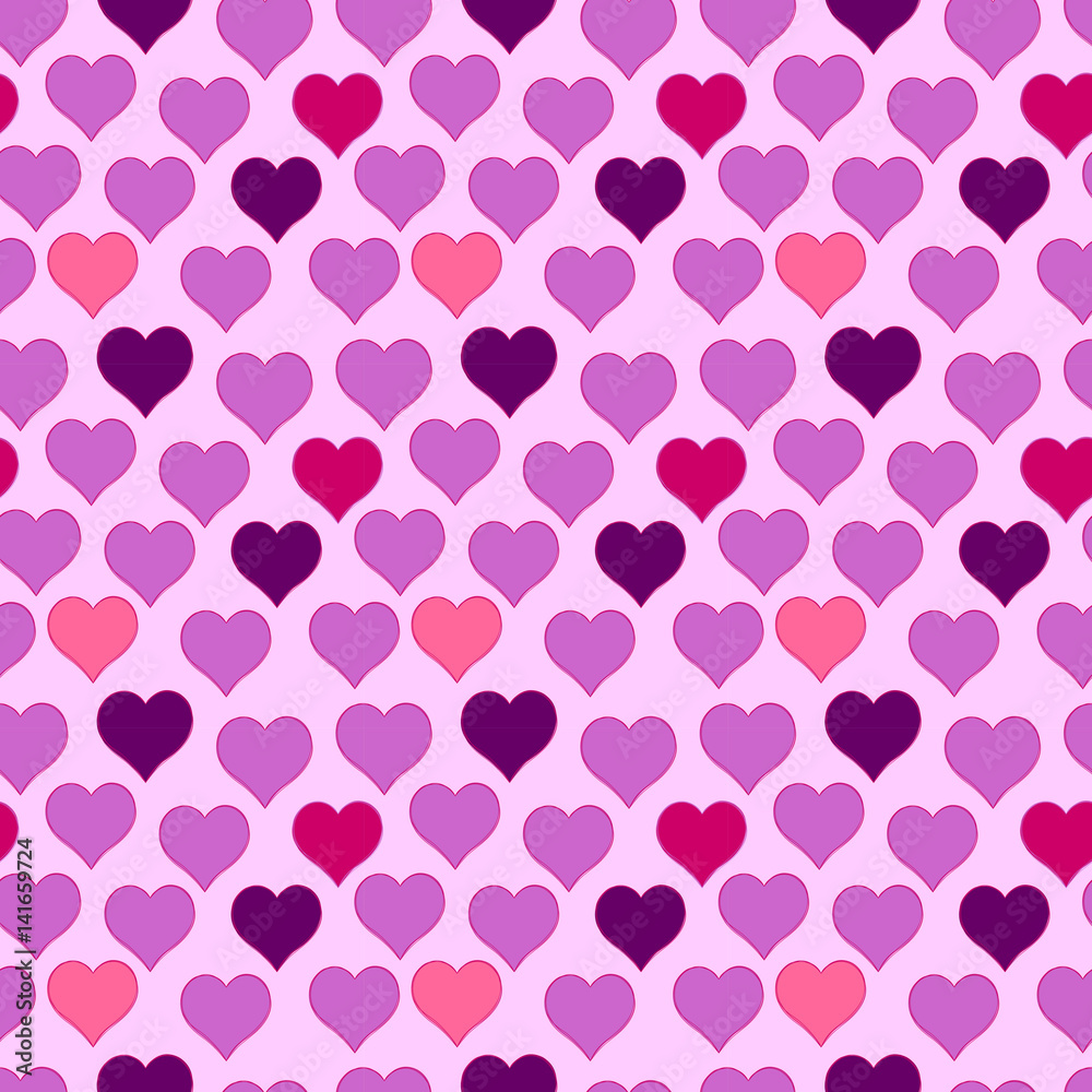 seamless pattern of red hearts, valentines day on a background