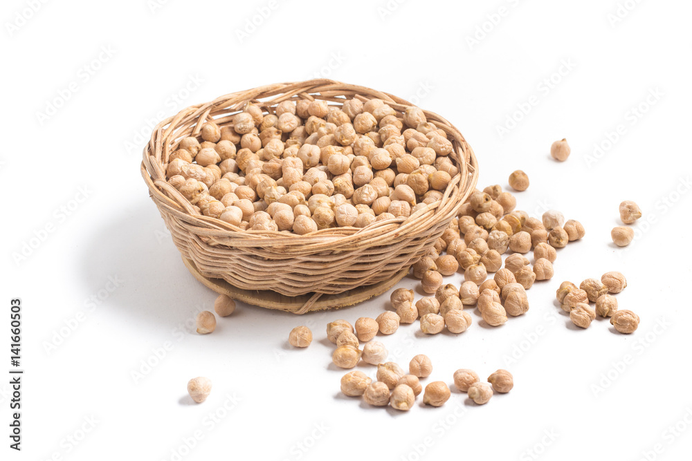 Chickpeas into a basket