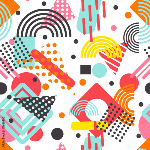 Memphis pattern with geometric shapes.