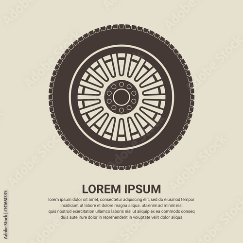 Car wheel icon on brown background, Flat design style. Vector illustration eps 10.