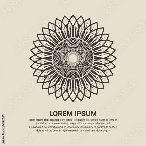 Sunflower icon on brown background, Flat design style. Vector illustration eps 10.