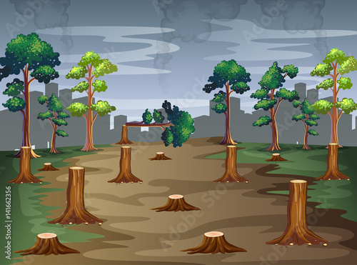 Scene with trees being chopped
