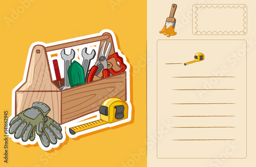Postcard template with toolbox and tools