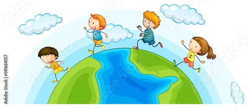 Children running around the world