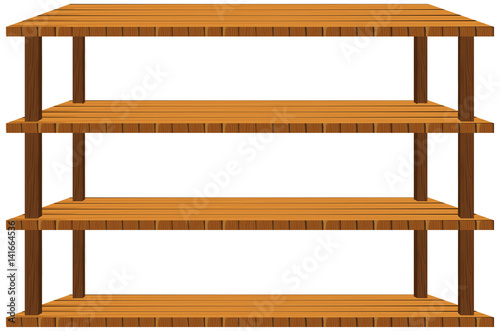 Wooden shelves on white background