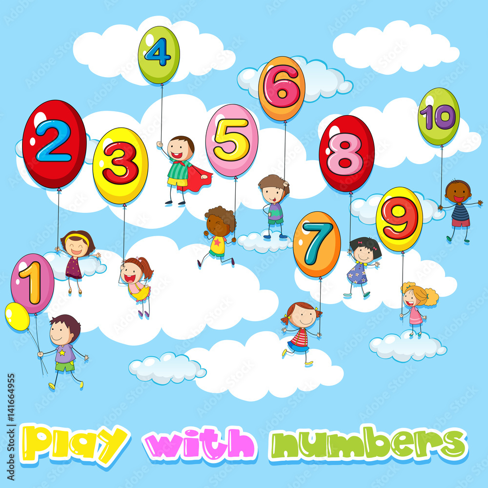 Children and balloons with numbers