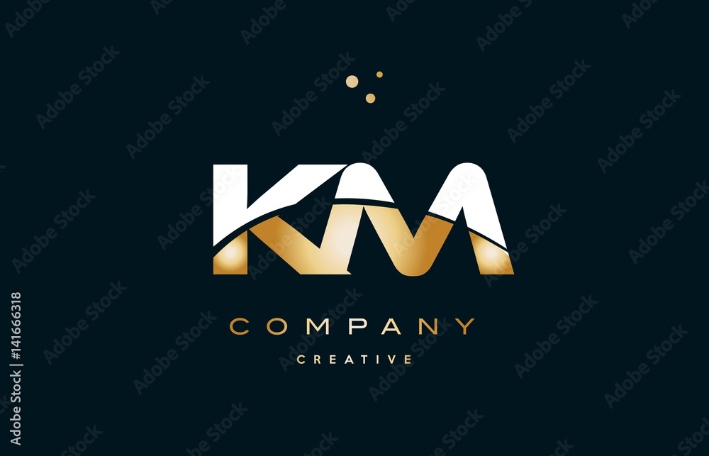 km k m white yellow gold golden luxury alphabet letter logo icon ...