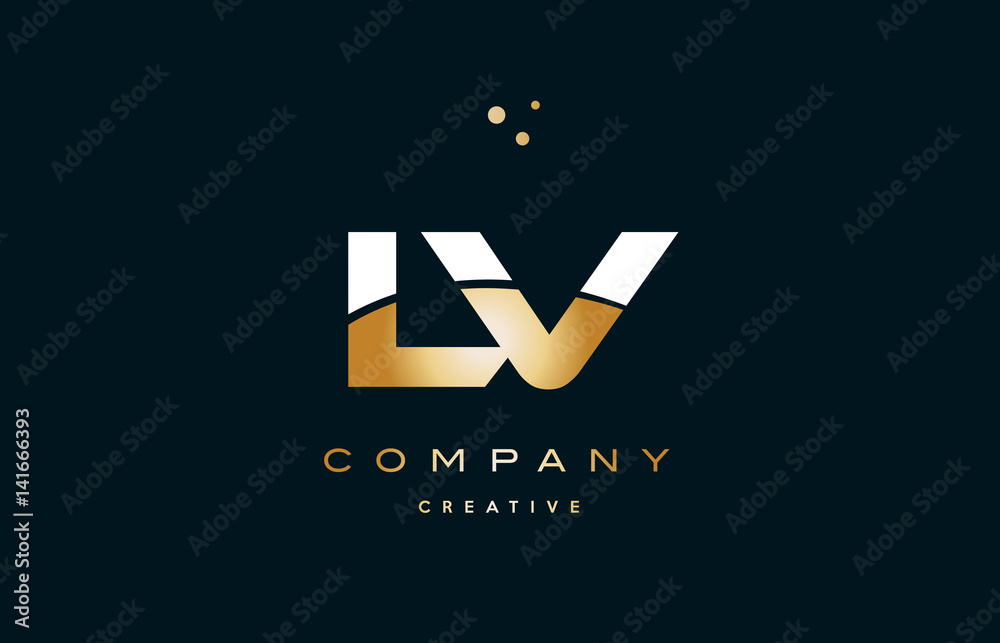 l v white yellow gold golden luxury alphabet letter logo icon template  Stock Vector
