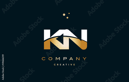 kn k n  white yellow gold golden luxury alphabet letter logo icon template