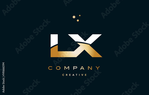 lx l x  white yellow gold golden luxury alphabet letter logo icon template