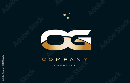 og o g  white yellow gold golden luxury alphabet letter logo icon template photo