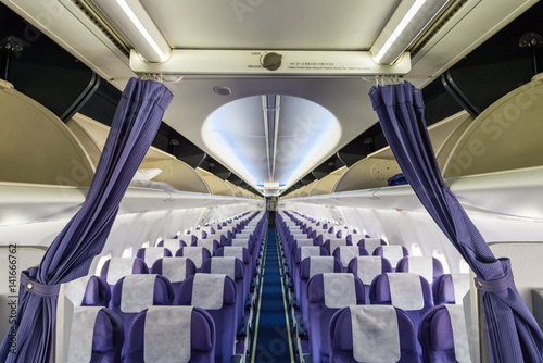 Empty passenger airplane seats in the cabin