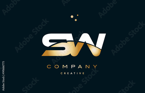 sw s w  white yellow gold golden luxury alphabet letter logo icon template