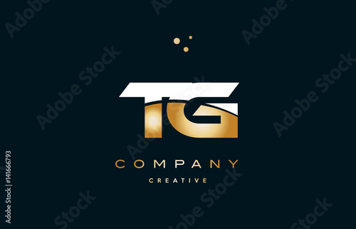 tg t g  white yellow gold golden luxury alphabet letter logo icon template