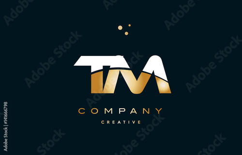 tm t m  white yellow gold golden luxury alphabet letter logo icon template