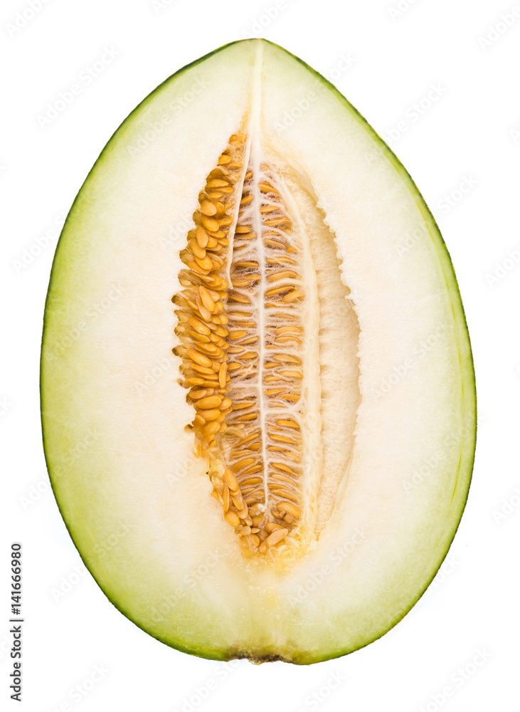 slice of Sharlyn melon a favourite of western Tajikistan and Uzbekistan isolated on white background slice of Sharlyn melon a favourite of western Tajikistan and Uzbekistan isolated on white background