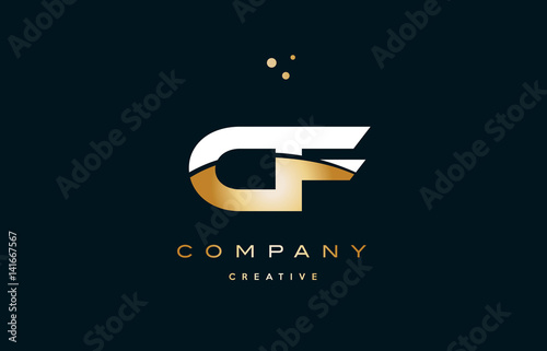 cf c f  white yellow gold golden luxury alphabet letter logo icon template