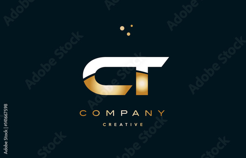 ct c t  white yellow gold golden luxury alphabet letter logo icon template