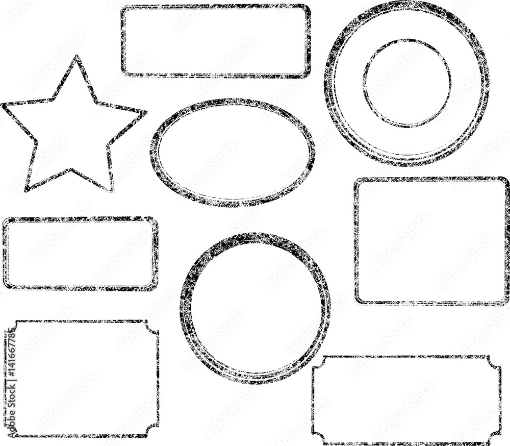 Set of nine grunge black vector templates for rubber stamps Set of nine grunge black vector templates for rubber stamps
