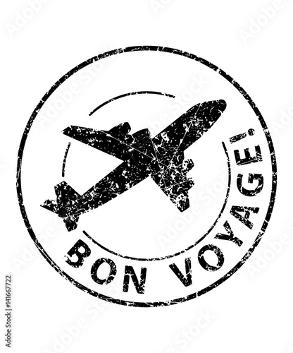 Bon voyage black rubber stamp with silhouette of airplane