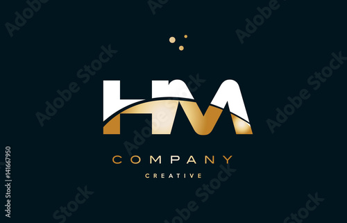 hm h m  white yellow gold golden luxury alphabet letter logo icon template