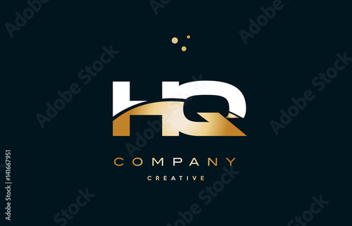 hq h q  white yellow gold golden luxury alphabet letter logo icon template