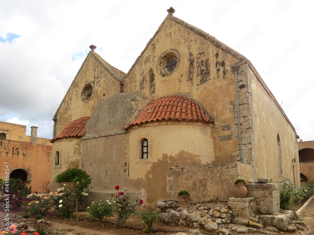 The church of the famous ancient Arkadi Monastery, Crete, Greece