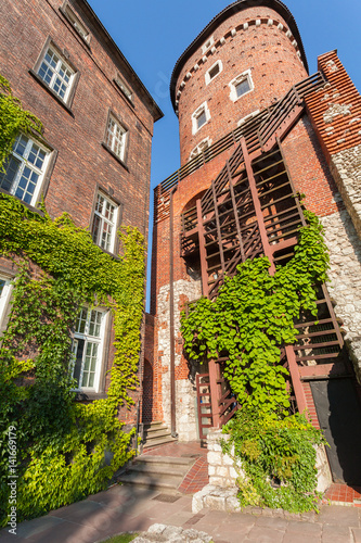 Fototapeta Naklejka Na Ścianę i Meble -  Beautiful Sandomierz Watchtower in Wawel Royal Castle and former barracks. Krakow, Poland