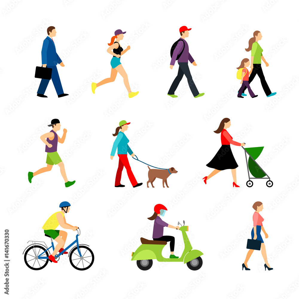 People in city isolated on white background. Men and women in urban lifestyle vector illustration
