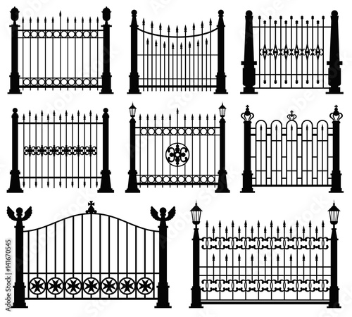 Decorative wrought fences and gates vector set