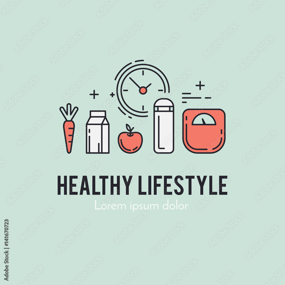 Healthy fitness lifestyle lineart concept