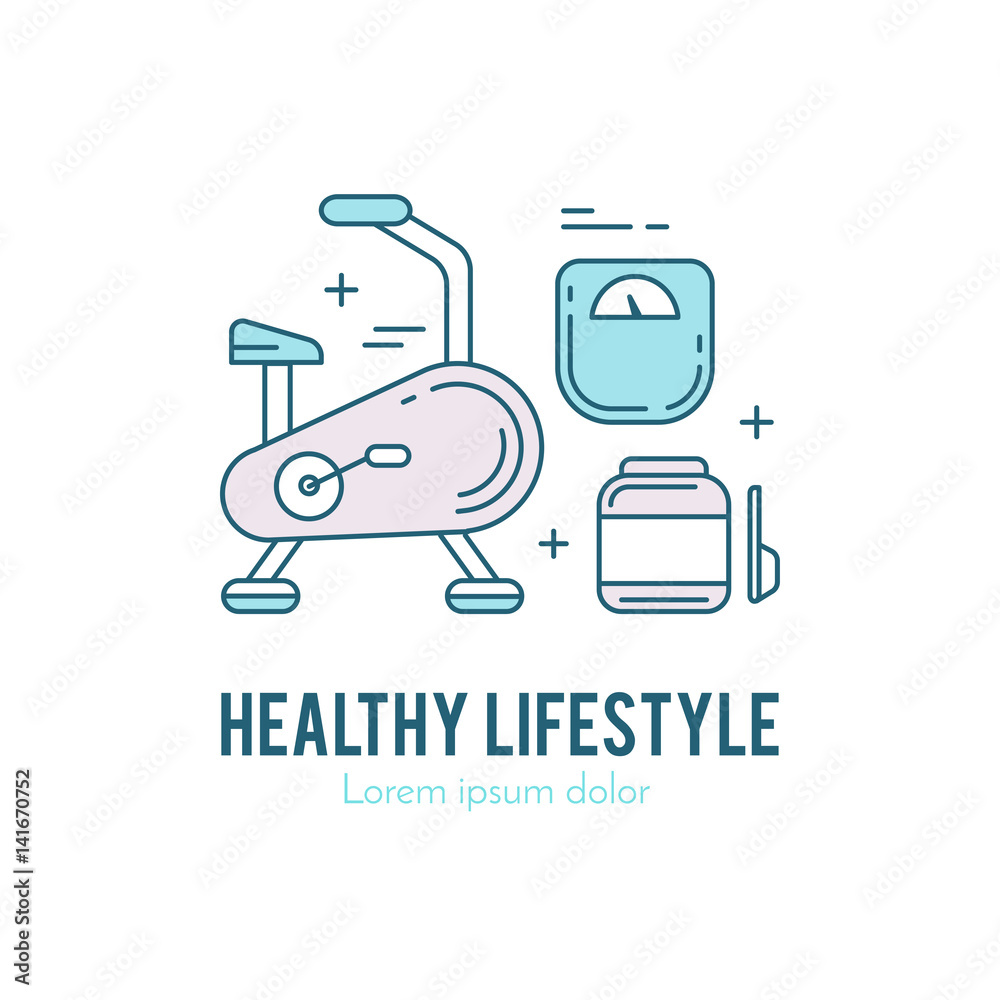 Fototapeta premium Healthy fitness lifestyle lineart concept