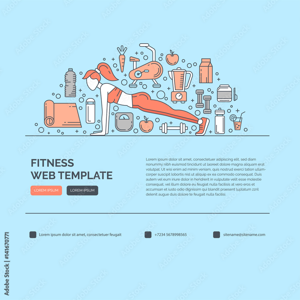 Fitness template with line icons