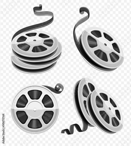 Movie video reel film disks with tape isolated. Set