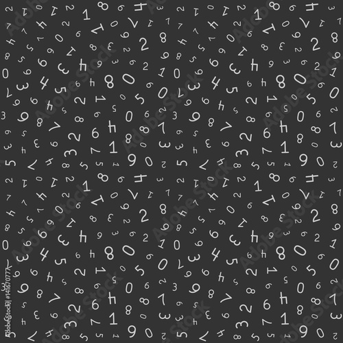 Fun numbers seamless pattern in Memphis style. Abstract background from random numbers. Cheerful background for the mathematics